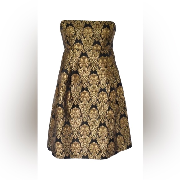 New! Michael Kors brocade empire strapless bubble mini dress, gold and black, 2P - Picture 1 of 7
